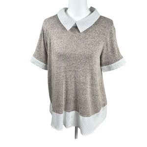 MISIA Layered Top Womens XL Polka Dot Top Beige‎ Soft Flowy Academia Preppy